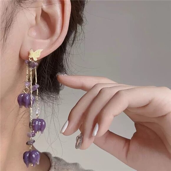 Butterfly Purple Temptation Flower Earrings - Picture 4 of 5